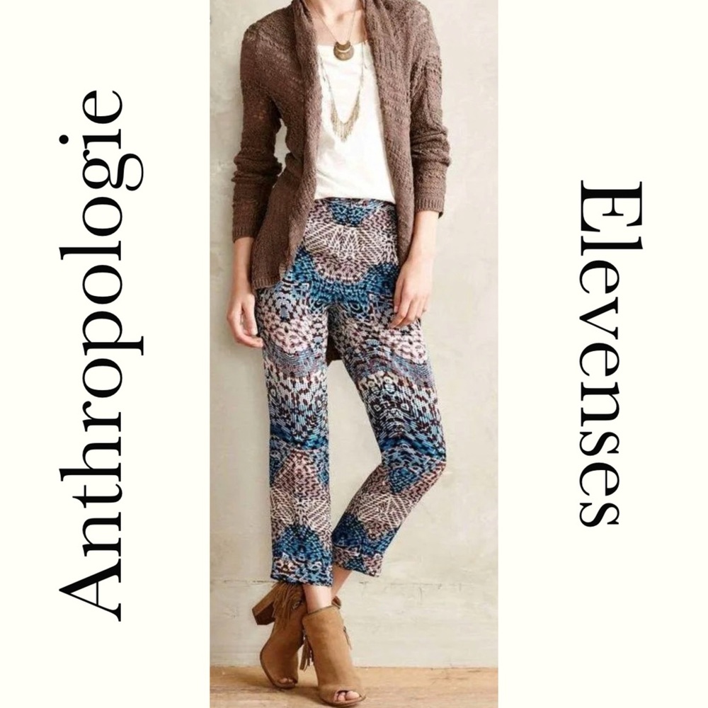 Anthropologie Elevenses Lanikai Tailored Blue Cropped Cuffed Pants [G12]